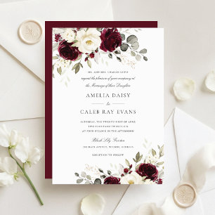 Floral Burgundy White Beige Greenery Wedding Invitation