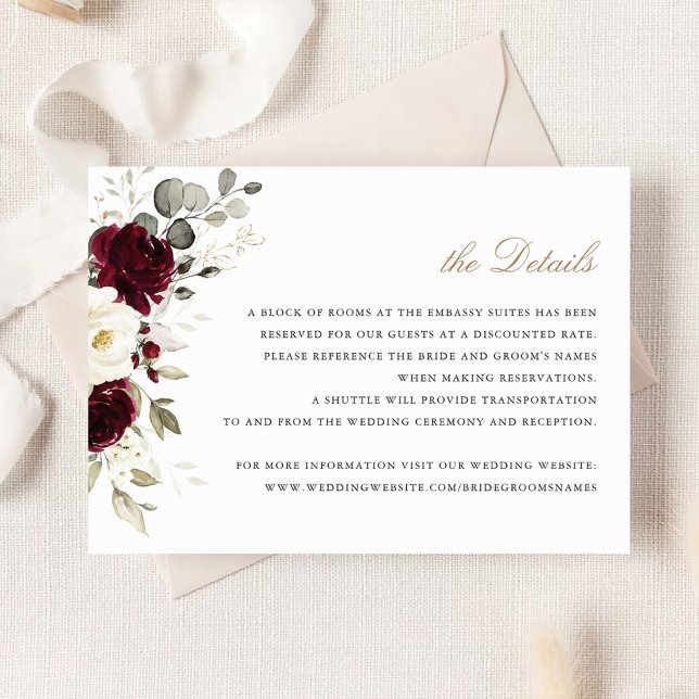 Floral Burgundy White Greenery Details Insert Invitation (Creator Uploaded)