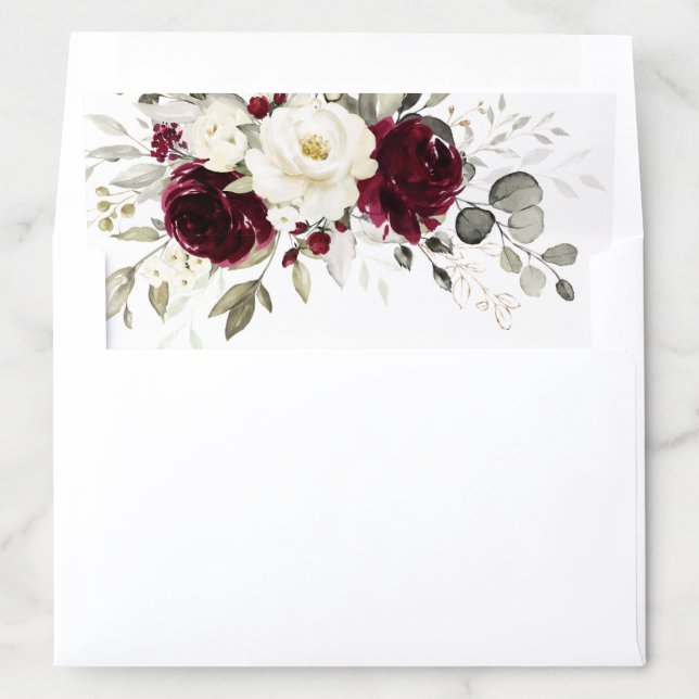 Floral Burgundy White Greenery Gold Envelope Liner (In Envelope)
