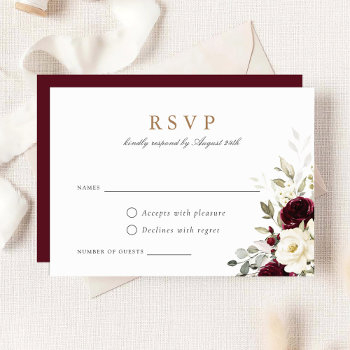 Floral Burgundy White Greenery Wedding Rsvp Card by CheriDesigns at Zazzle