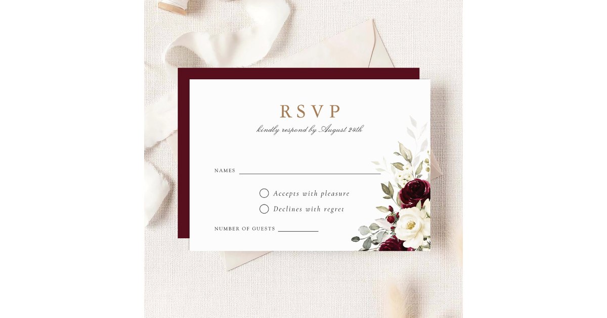 Floral Burgundy White Greenery Wedding RSVP Card | Zazzle