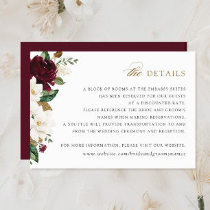 Floral Burgundy White Magnolia Details Insert Card