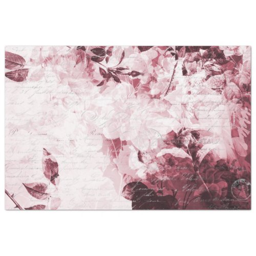Floral Burgundy White Vintage Ephemera Decoupage 2 Tissue Paper