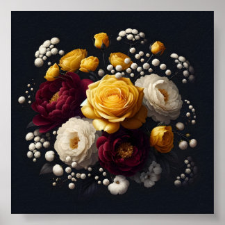 Floral Burgundy Yellow Sublimation Printing Poster