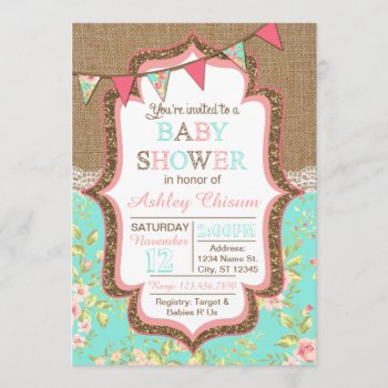Floral  Burlap  & Lace Baby Shower Invitation by AshleysPaperTrail at Zazzle