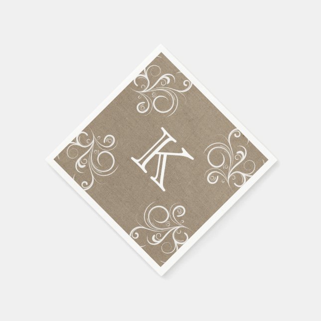 Floral Burlap Monogram Napkins (Corner)