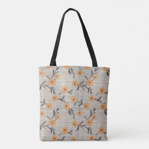Floral Burlap Tote Bag