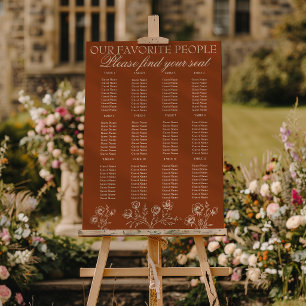 Floral Burnt Orange Boho Wedding Seating Charts Foam Board