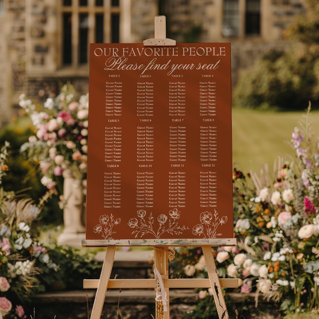 Floral Burnt Orange Boho Wedding Seating Charts Foam Board (Creator Uploaded)