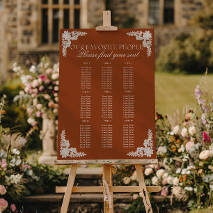 Floral Burnt Orange Lace Wedding Seating Charts Foam Board