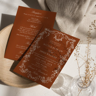 Floral Burnt Orange Monogram All In One Wedding Invitation