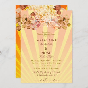 Floral Burnt Orange Sunray Wedding Rehearsal Invitation