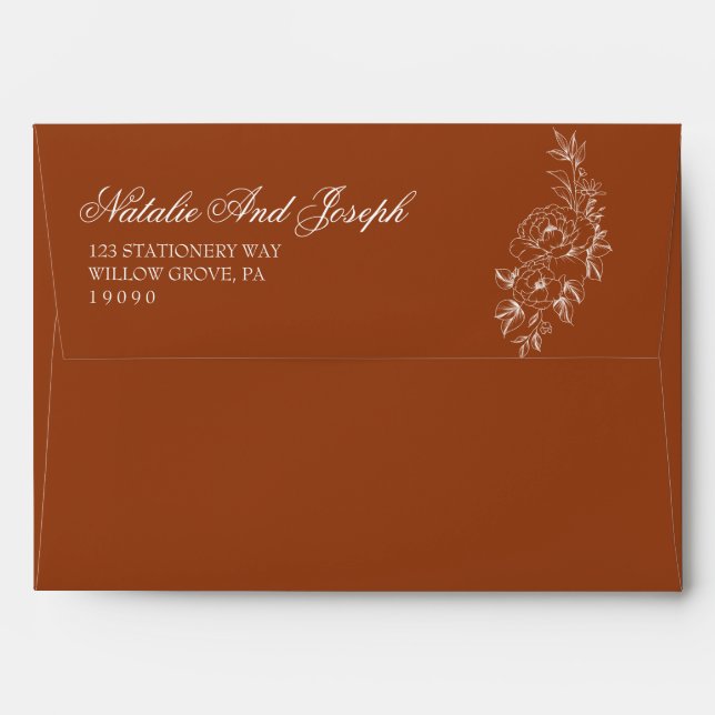 Floral Burnt Orange Terracotta Botanical Wedding Envelope (Back (Top Flap))