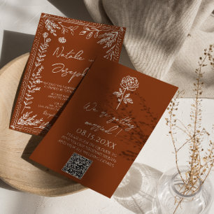 Floral Burnt Orange Terracotta QR Code Wedding Invitation