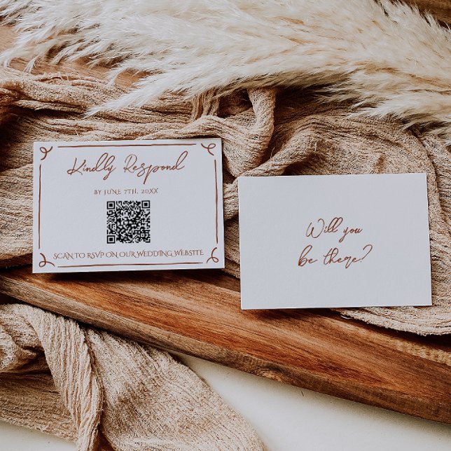 Floral Burnt Orange Terracotta QR Code Wedding RSVP Card (Creator Uploaded)