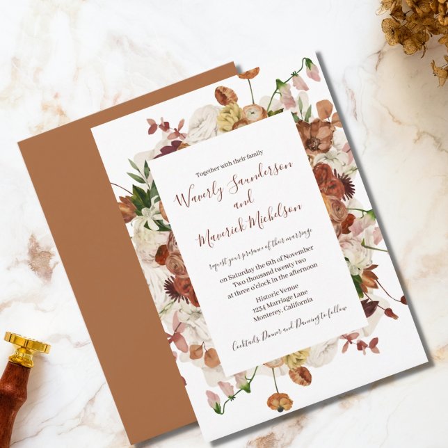 Floral Burnt Orange Wedding Invitation (Creator Uploaded)