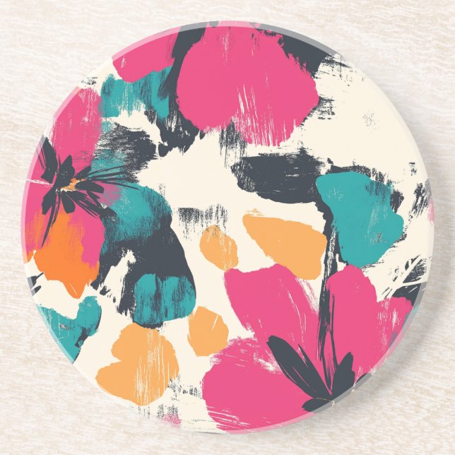 Floral Burst Bohemian Round Sandstone Coaster (Front)