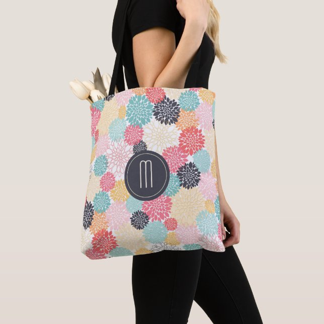 Floral Burst Monogram Tote Bag (Close Up)