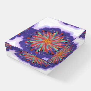 Floral Burst Purple & Red Mandala Glass Paperweight