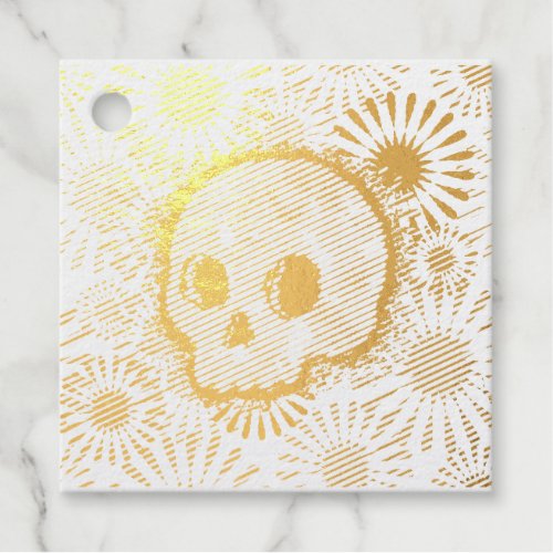 Floral Burst Skull Foil Favor Tags