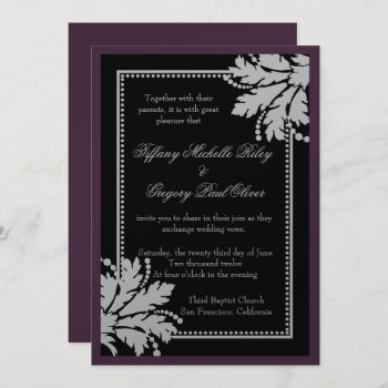 Floral Burst Wedding Invite Metallic [eggplant] by TreasureTheMoments at Zazzle