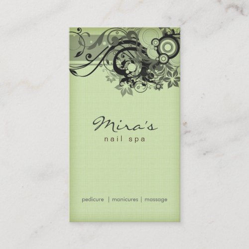 Floral Business Card Linen Black Green
