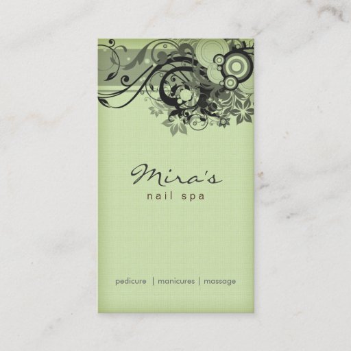 Customizable Floral Business Card Linen Black Green