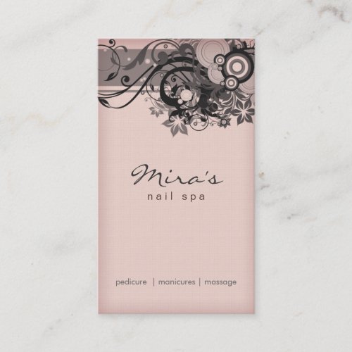 Floral Business Card Linen Black Pink