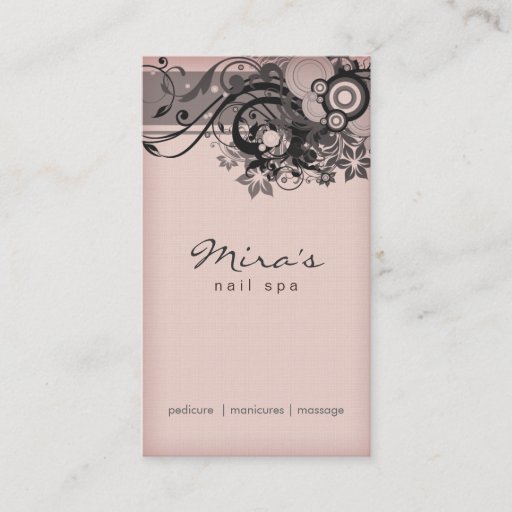 Customizable Floral Business Card Linen Black Pink