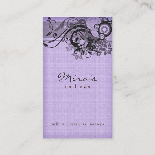 Floral Business Card Linen Black Purple