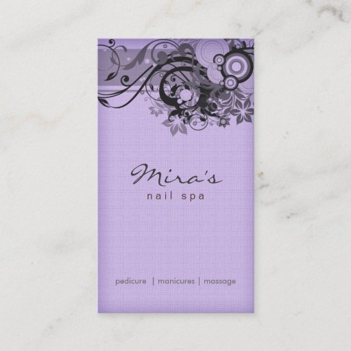 Customizable Floral Business Card Linen Black Purple