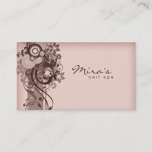 Floral Business Card Linen Brown Pink