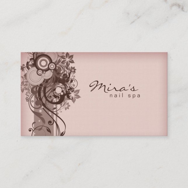 Floral Business Card Linen Brown Pink (Front)