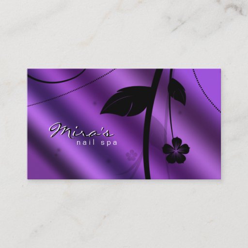 Customizable Floral Business Card Metallic Purple Satin