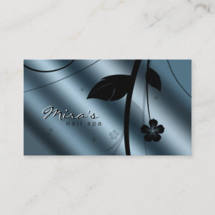 Floral Business Card Metallic Teal Blue Satin