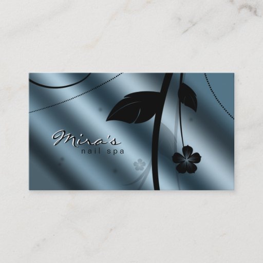 Customizable Floral Business Card Metallic Teal Blue Satin