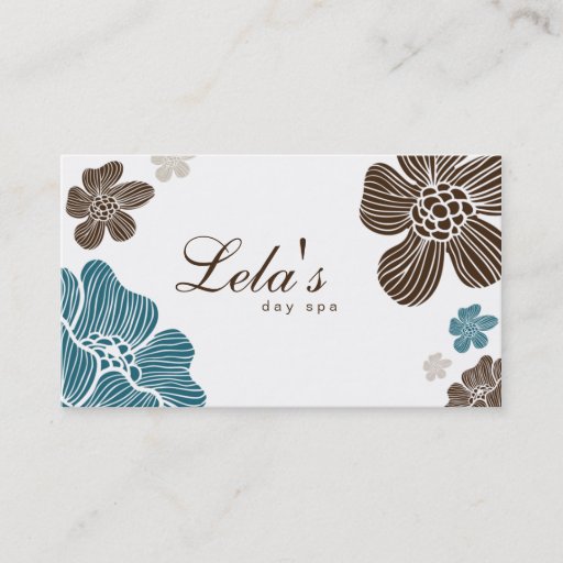 Customizable Floral Business Card Salon Spa Blue Brown Tropical