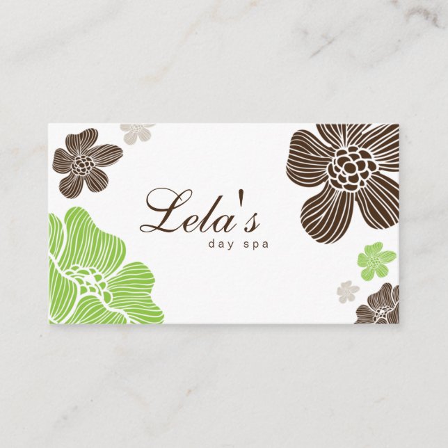 Floral Business Card Salon Spa Lime Brown Tropical (Front)