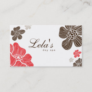 Floral Business Card Salon Spa Red Brown Tropical