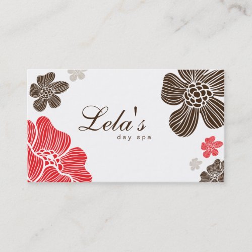 Floral Business Card Salon Spa Red Brown Tropical