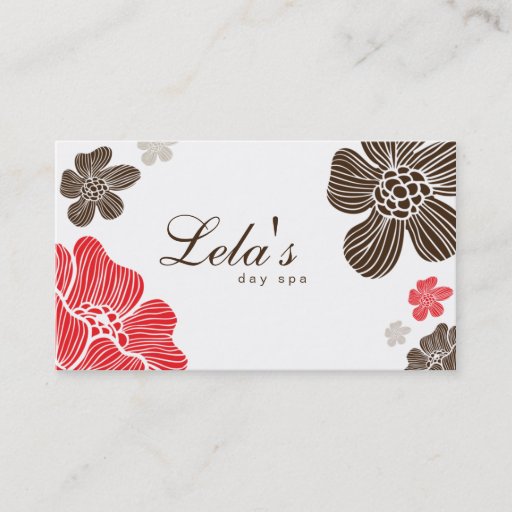 Customizable Floral Business Card Salon Spa Red Brown Tropical