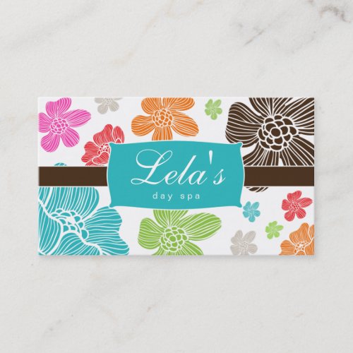 Floral Business Card Salon Spa Tropical Blue