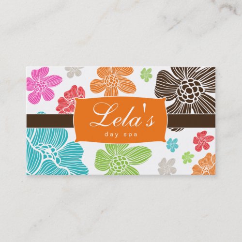 Floral Business Card Salon Spa Tropical Orange