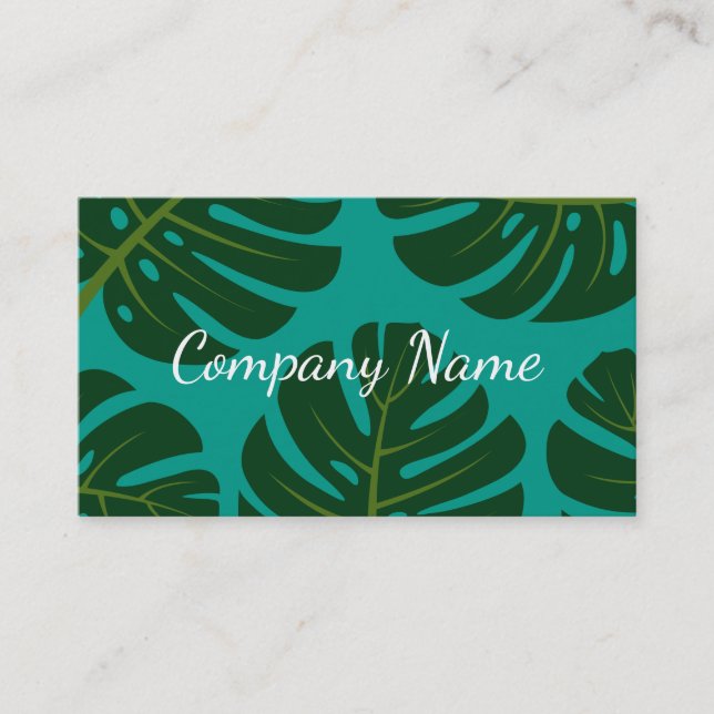 Floral business card template with palm leafs (Front)