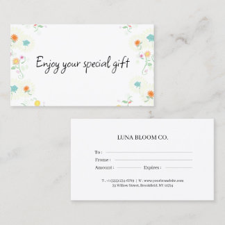 Floral Business Gift Certificate Card