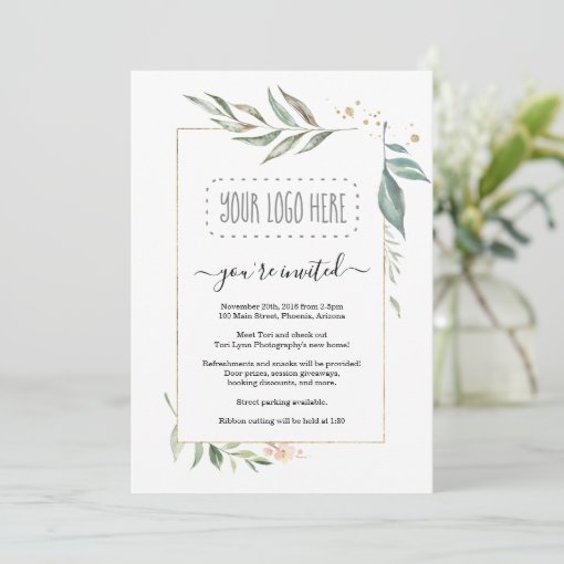 Floral Business Invitation - Add Logo | Zazzle