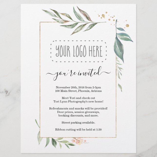 Floral Business Invitation Flyer - Add Logo (Front)