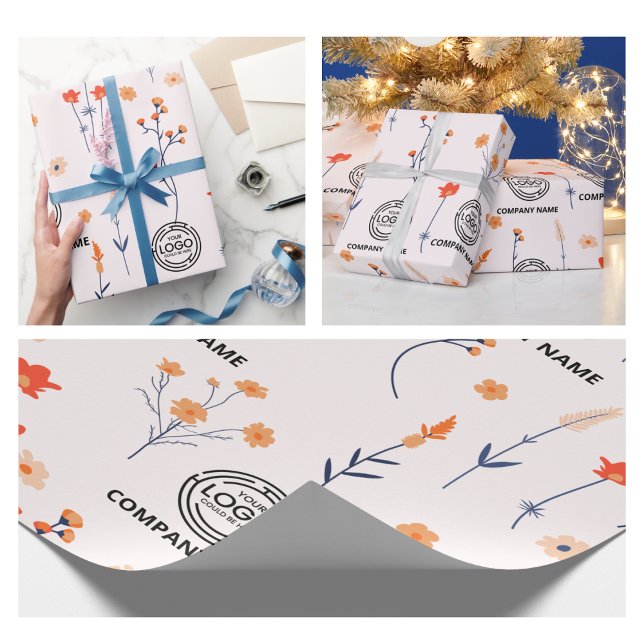  Floral Business Logo Wildflower Bloom Wrapping Paper (gardener country cosmetologist flower shop Floral Business Logo elegant florist trendy customer cute)
