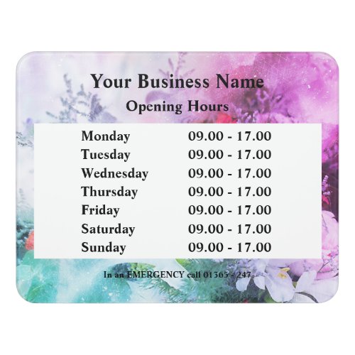 Floral business Opening hours Sign