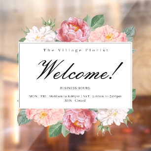 Floral Business Opening Hours Welcome Custom White Window Cling